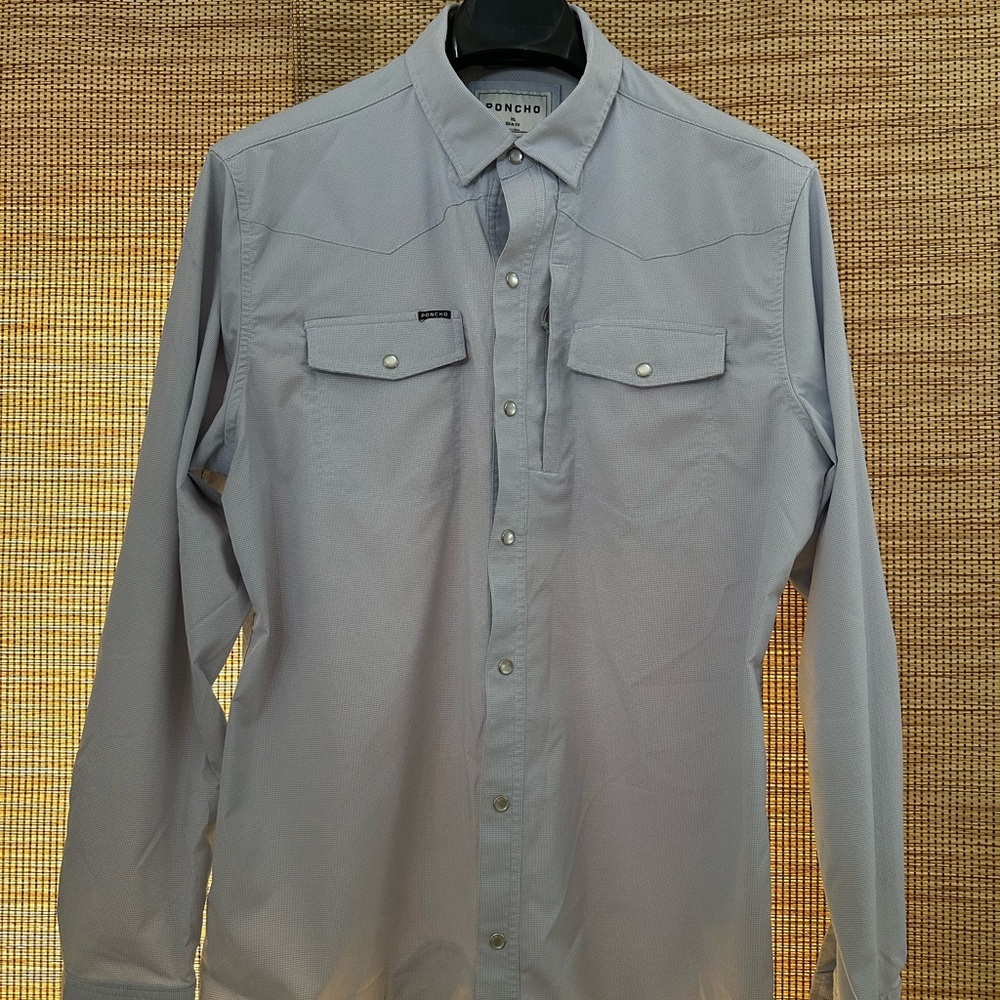 PONCHO OUTDOORS Blue Microcheck Long sleeve Pearl Snap XL FLAWS